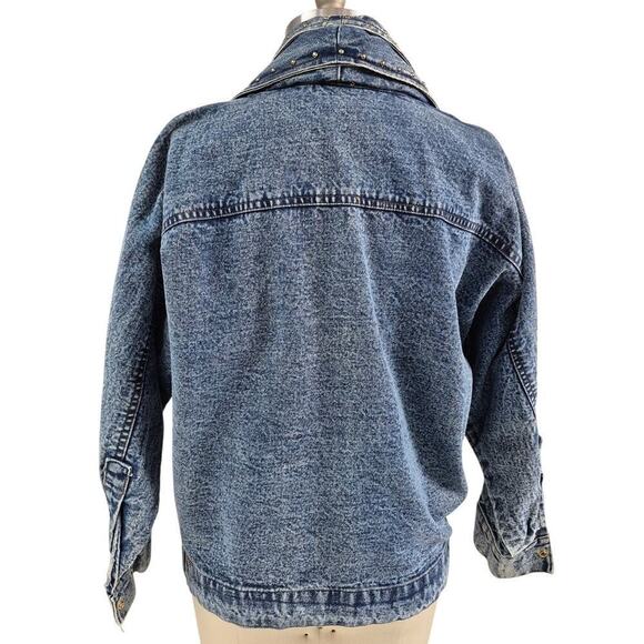 Vtg 80s 90s Pretty Bleu Metallic Gold Embroidery Double Breasted Denim Jacket  M - Picture 3 of 5